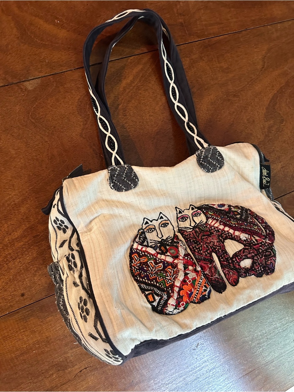 Laurel Burch Y2K Cat Tapestry Shoulder Bag Purse Boho Art Cats Embroidered